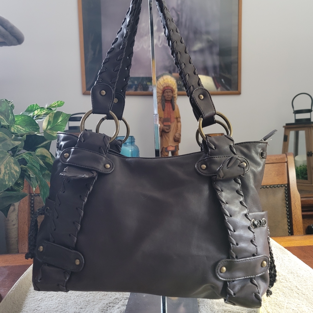 Beautiful Dark Brown Satchel Bag with Whipped Stitched Detail